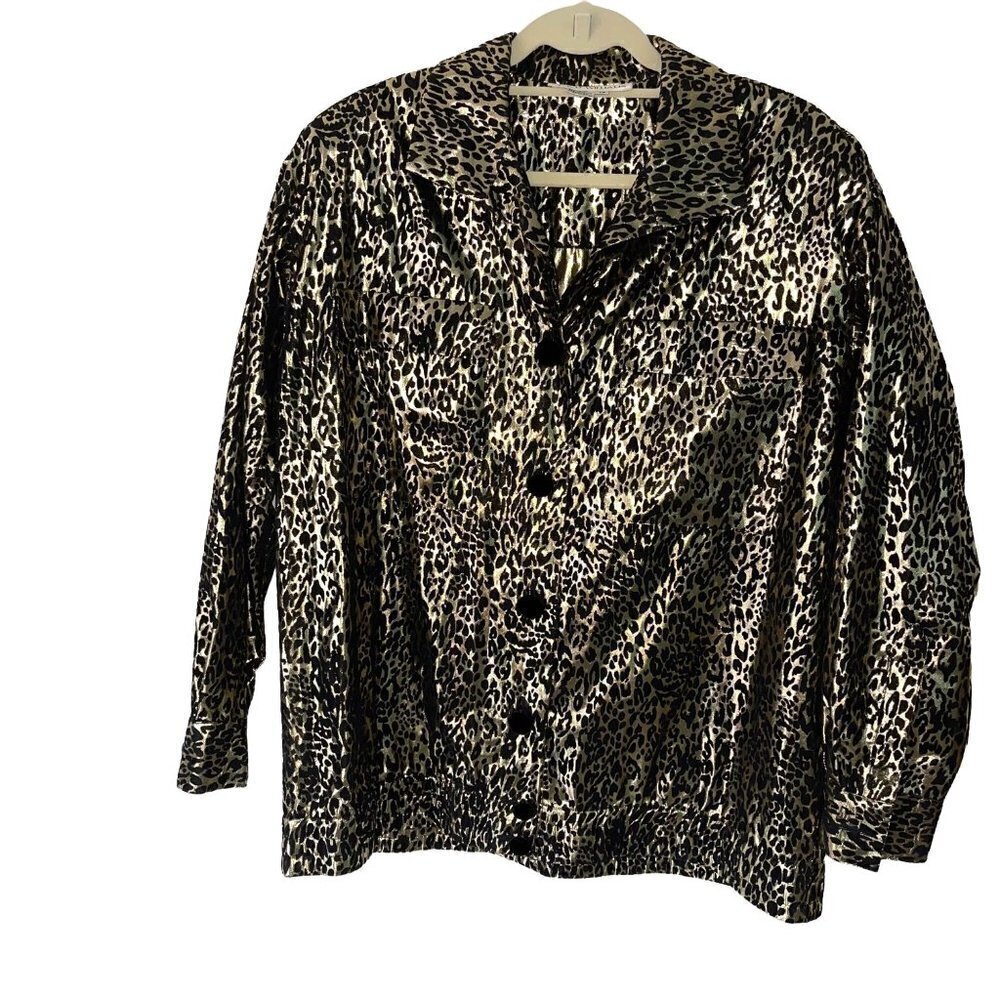 Lloyd Williams Womens Velvet Jacket Size 12 Vintage Gold Lame Button Front Cuffs